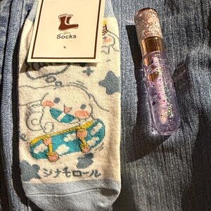 Cute Blue and White Kids Socks and lip gloss